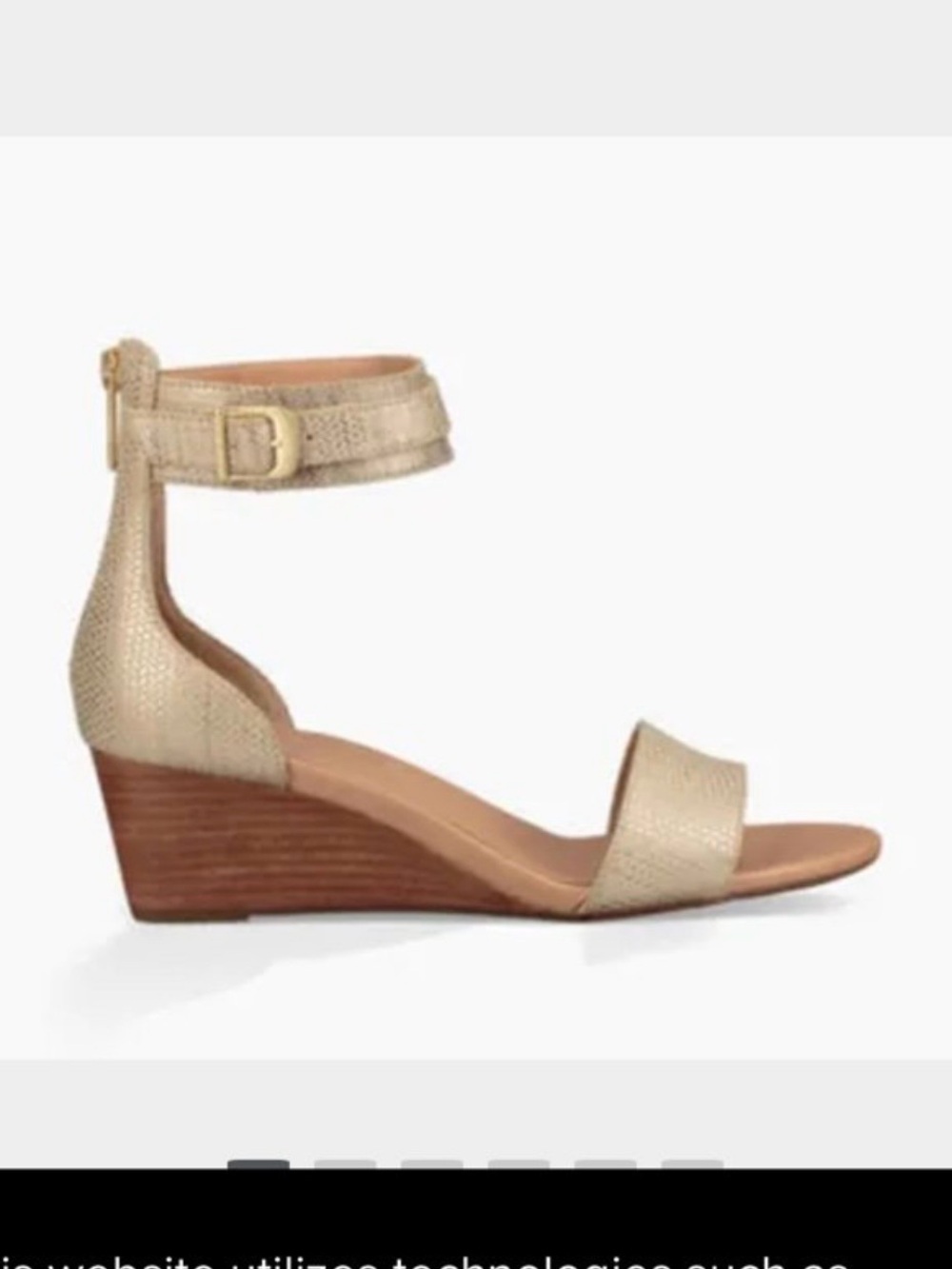 UGG Metallic Gold Ankle-Strap Wedge Low Heel Sandal